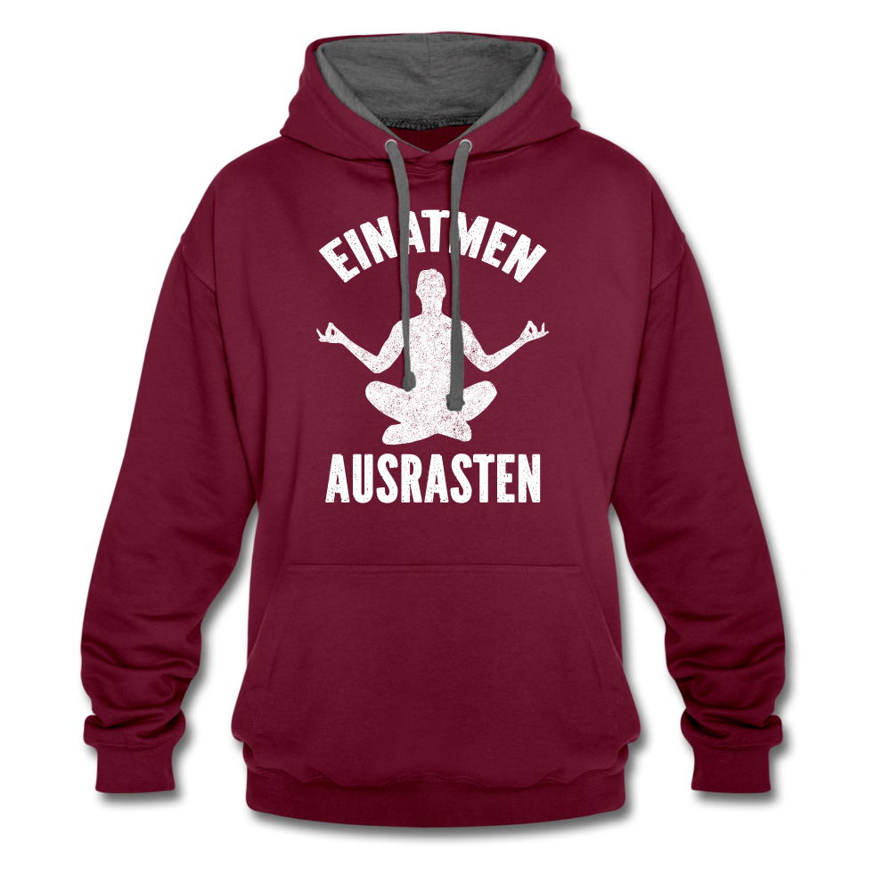 Yoga Geschenk Einatmen Ausrasen Lustiger Kontrast-Hoodie - Weinrot/Anthrazit