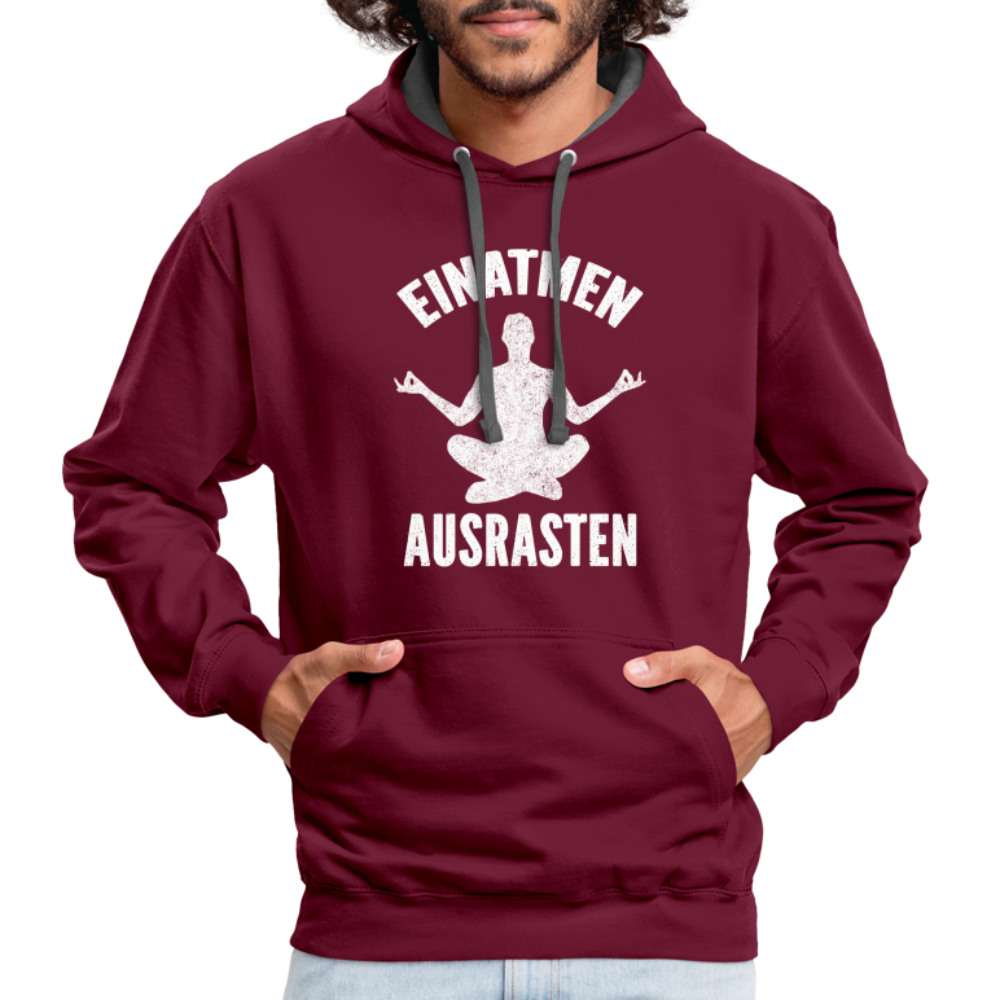 Yoga Geschenk Einatmen Ausrasen Lustiger Kontrast-Hoodie - Weinrot/Anthrazit