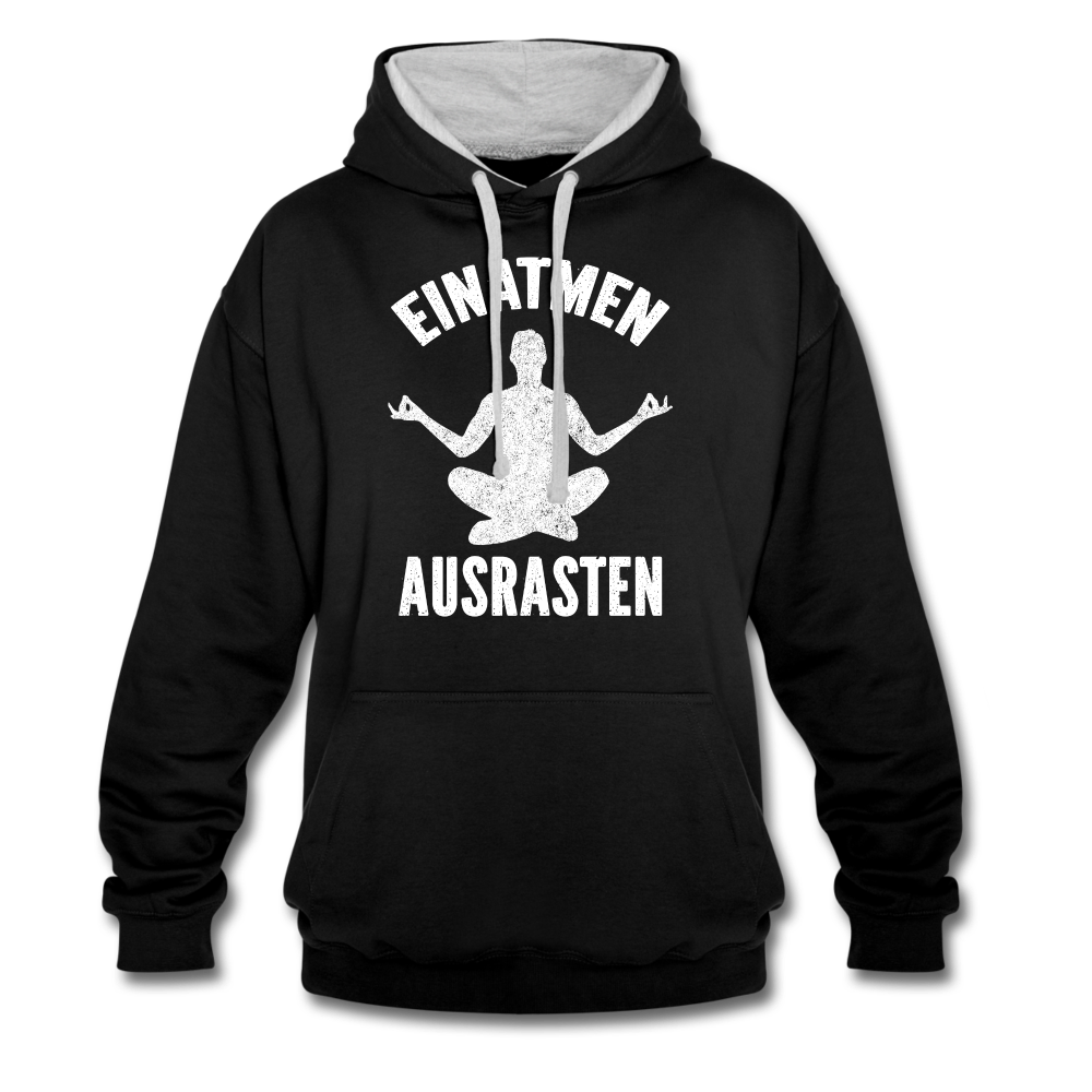 Yoga Geschenk Einatmen Ausrasen Lustiger Kontrast-Hoodie - Schwarz/Grau meliert