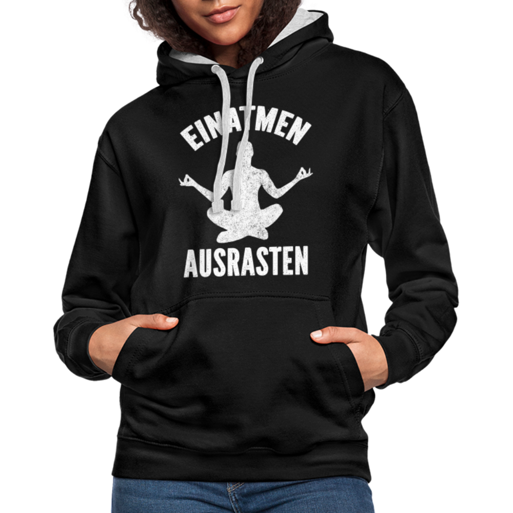 Yoga Geschenk Einatmen Ausrasen Lustiger Kontrast-Hoodie - Schwarz/Grau meliert