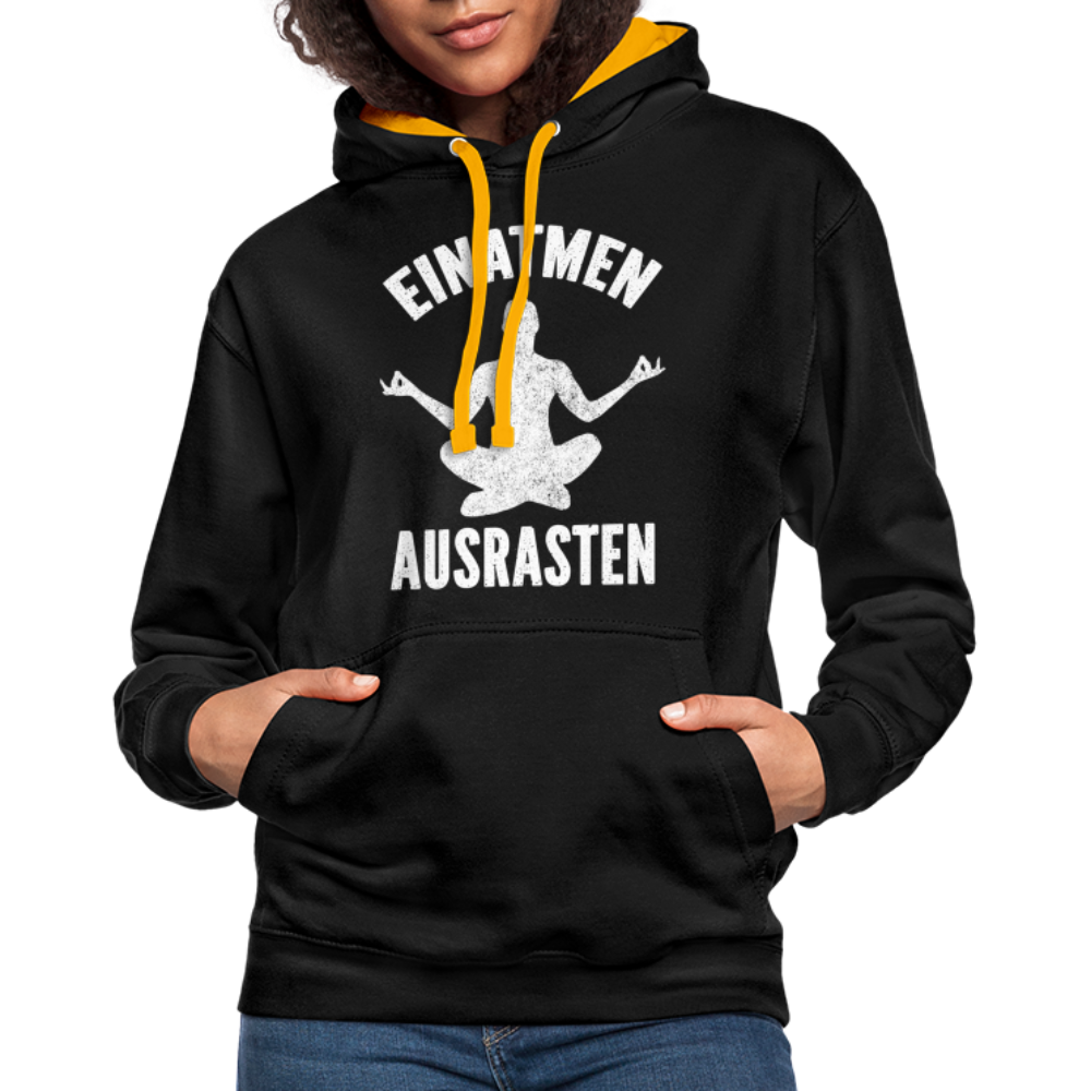 Yoga Geschenk Einatmen Ausrasen Lustiger Kontrast-Hoodie - Schwarz/Gold