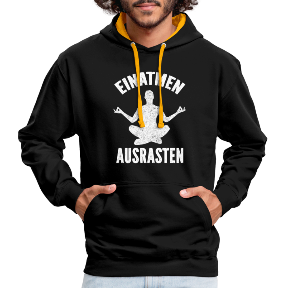 Yoga Geschenk Einatmen Ausrasen Lustiger Kontrast-Hoodie - Schwarz/Gold