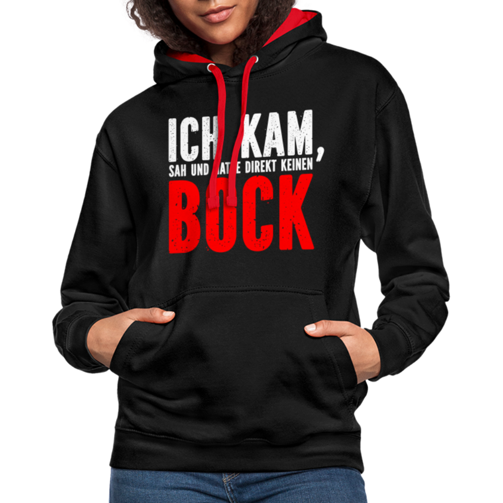 Ich kam sah und hatte direkt keinen Bock Lustiger Kontrast-Hoodie - Schwarz/Rot