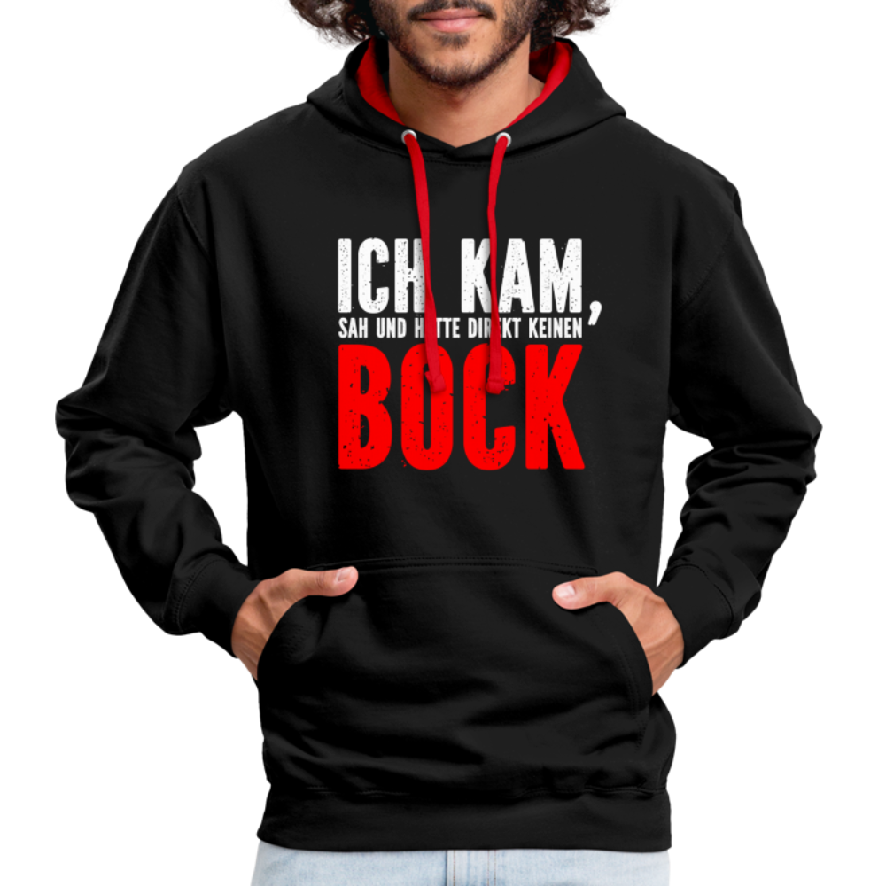 Ich kam sah und hatte direkt keinen Bock Lustiger Kontrast-Hoodie - Schwarz/Rot