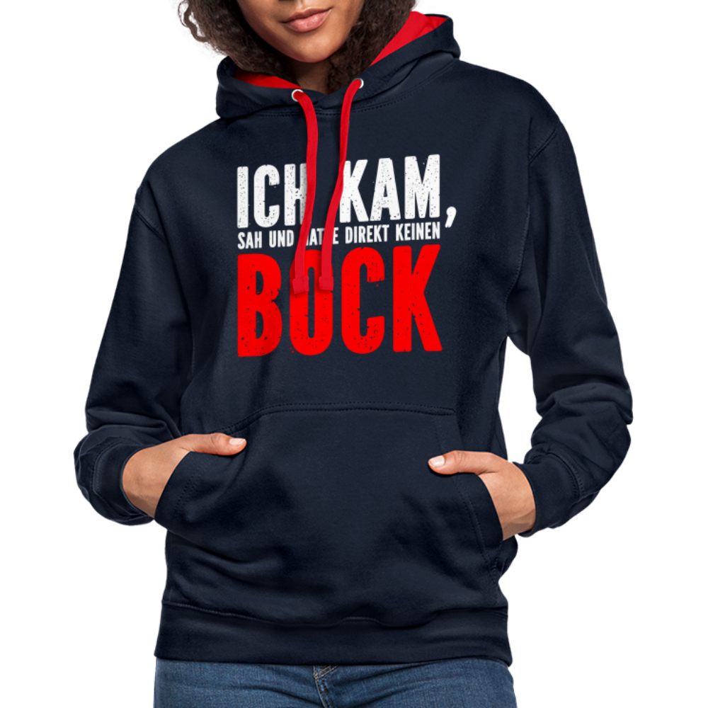 Ich kam sah und hatte direkt keinen Bock Lustiger Kontrast-Hoodie - Navy/Rot