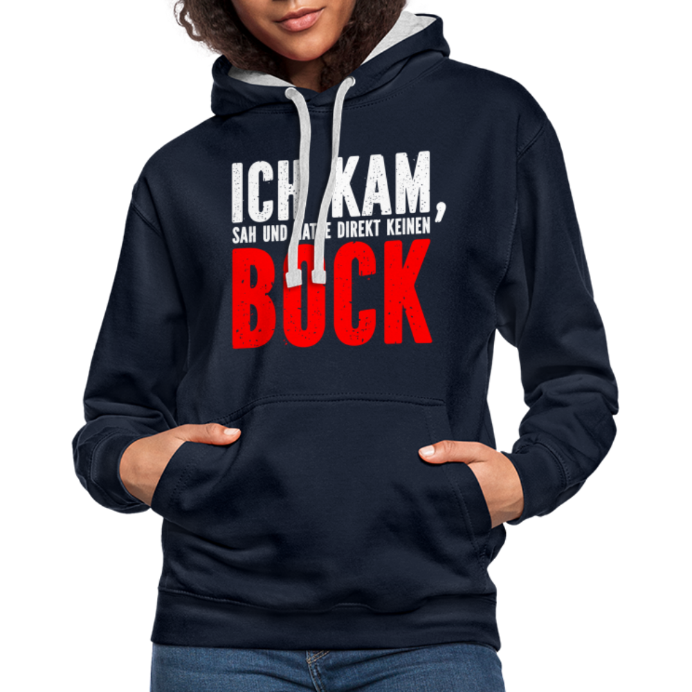 Ich kam sah und hatte direkt keinen Bock Lustiger Kontrast-Hoodie - Navy/Grau meliert