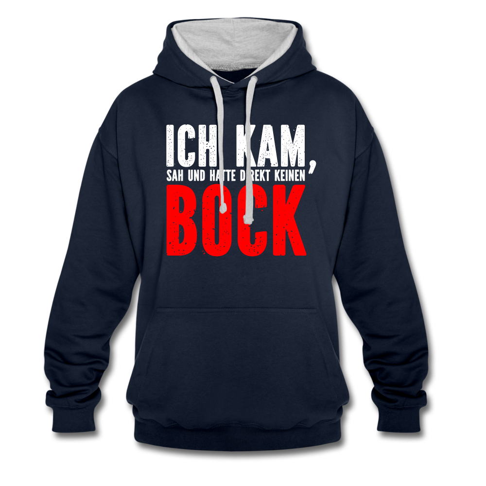 Ich kam sah und hatte direkt keinen Bock Lustiger Kontrast-Hoodie - Navy/Grau meliert