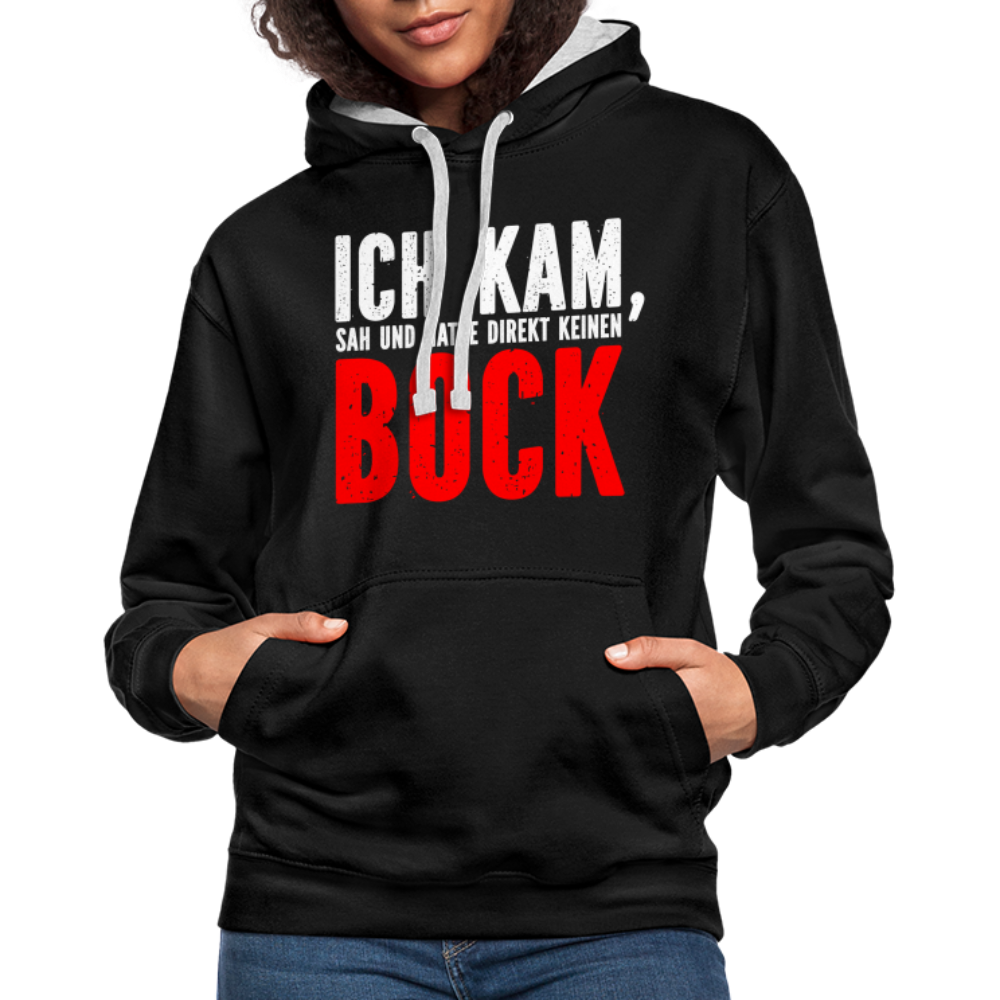 Ich kam sah und hatte direkt keinen Bock Lustiger Kontrast-Hoodie - Schwarz/Grau meliert