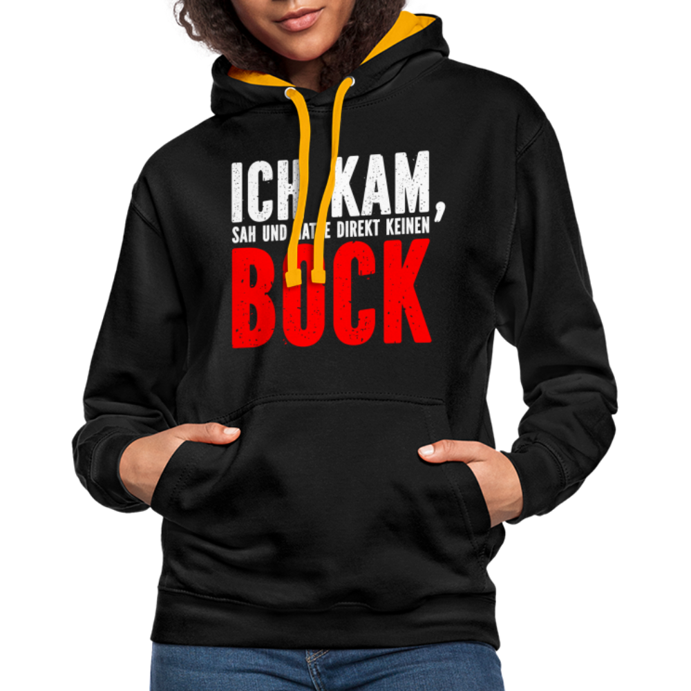 Ich kam sah und hatte direkt keinen Bock Lustiger Kontrast-Hoodie - Schwarz/Gold