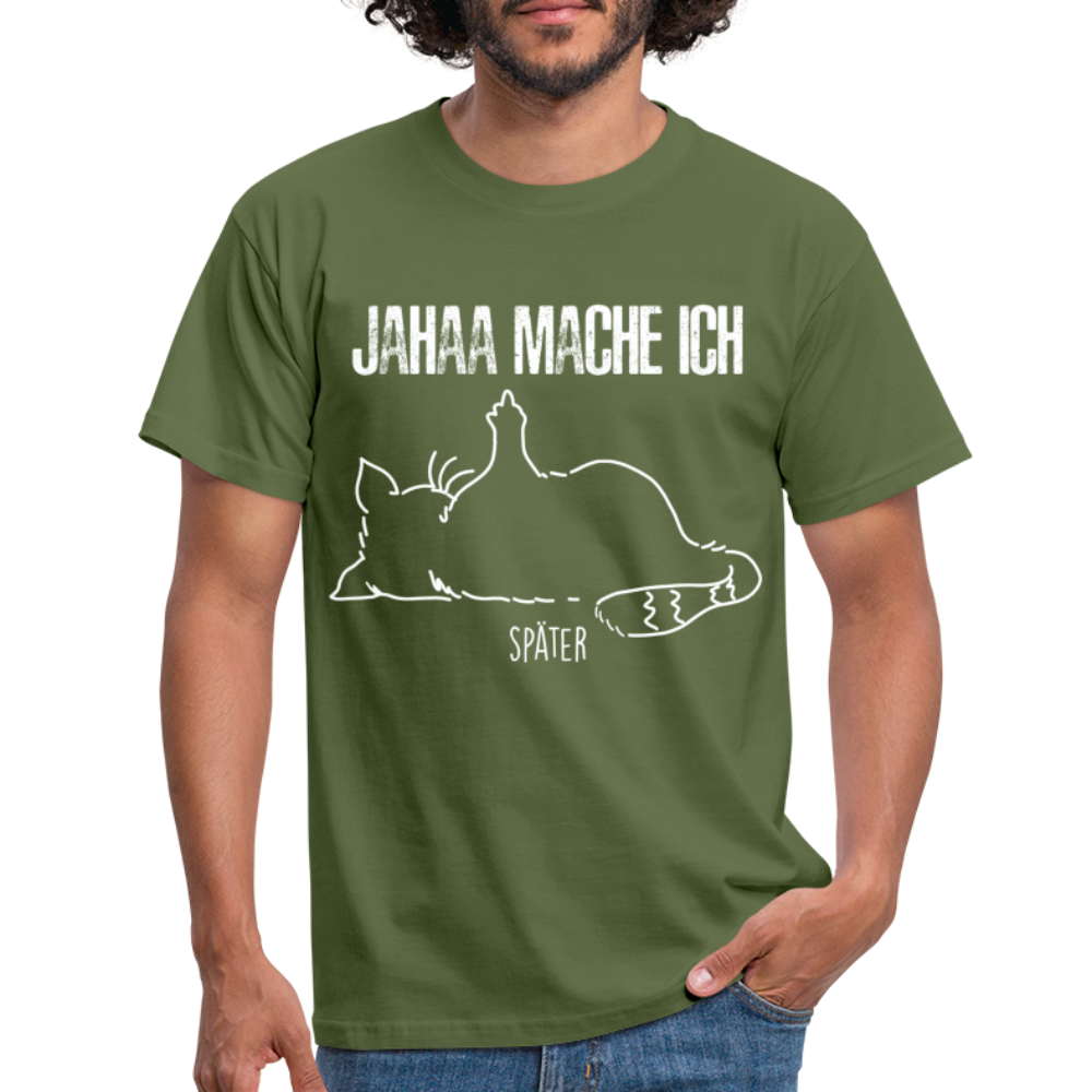 Faule Katze Mittelfinger Jahaa Mache ich - Später Lustiges T-Shirt - Militärgrün