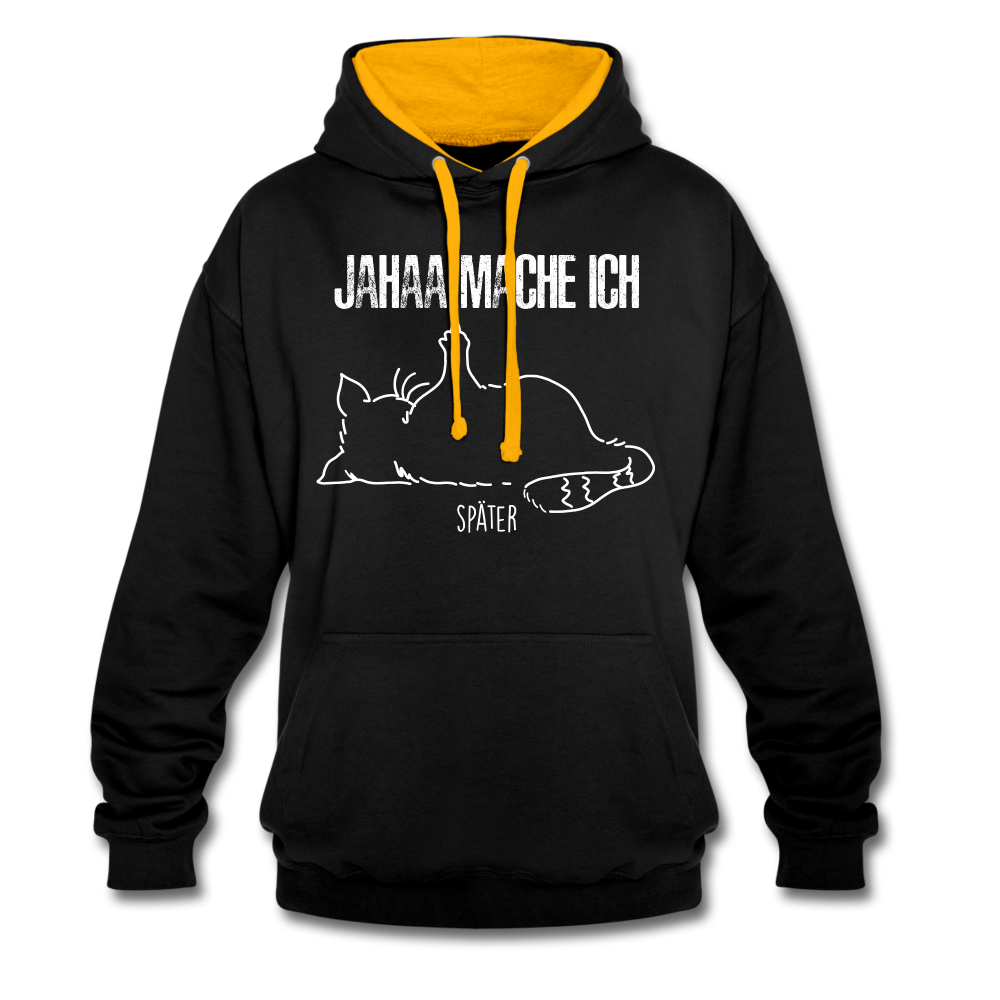 Faule Katze Mittelfinger Jahaa Mache ich - Später Lustiger Kontrast-Hoodie - Schwarz/Gold