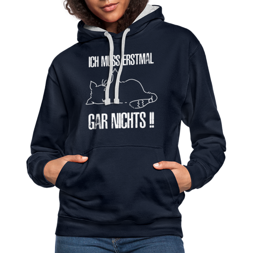 Faule Katze Mittelfinger Ich muss erstmal gar nichts Lustiger Kontrast-Hoodie - Navy/Grau meliert