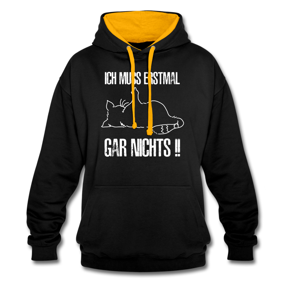 Faule Katze Mittelfinger Ich muss erstmal gar nichts Lustiger Kontrast-Hoodie - Schwarz/Gold