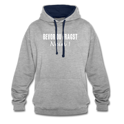 Lustig Sarkastisch Bevor du fragst NEIN Geschenkidee Kontrast-Hoodie - Grau meliert/Navy