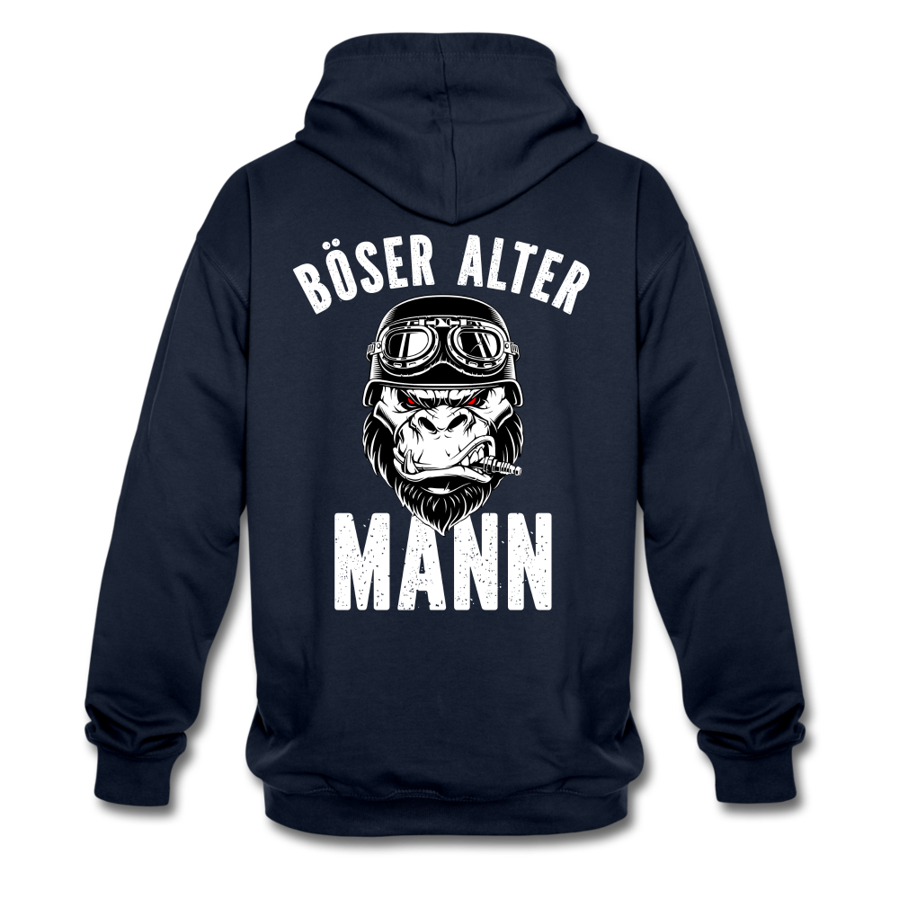 Biker zorniger Gorilla Böser alter Mann Geschenkidee Kontrast-Hoodie Rückendruck - Navy/Rot