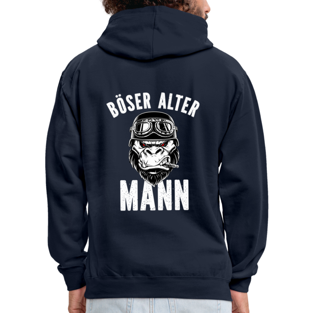 Biker zorniger Gorilla Böser alter Mann Geschenkidee Kontrast-Hoodie Rückendruck - Navy/Rot