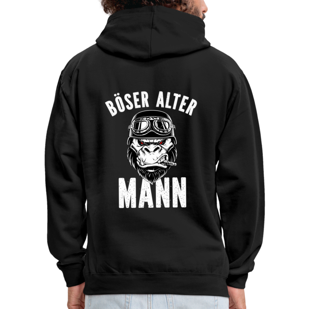 Biker zorniger Gorilla Böser alter Mann Geschenkidee Kontrast-Hoodie Rückendruck - Schwarz/Grau meliert