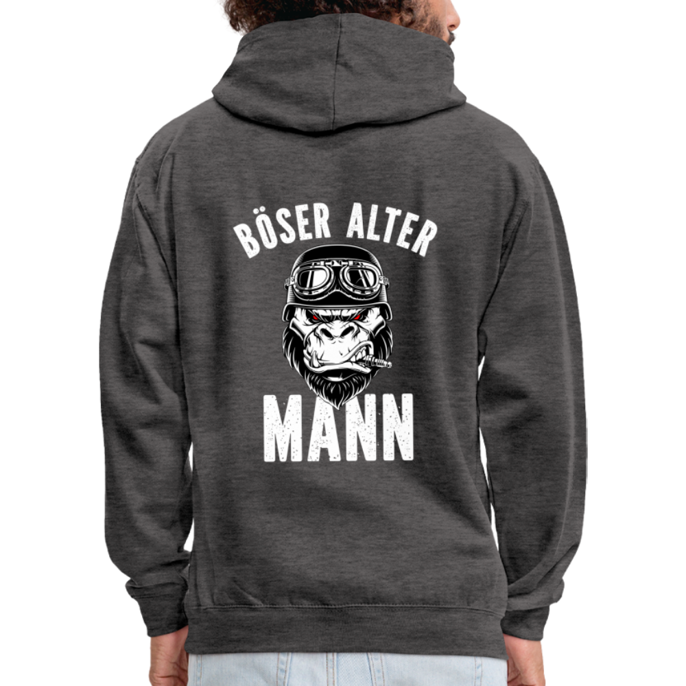 Biker zorniger Gorilla Böser alter Mann Geschenkidee Kontrast-Hoodie Rückendruck - Anthrazit/Schwarz