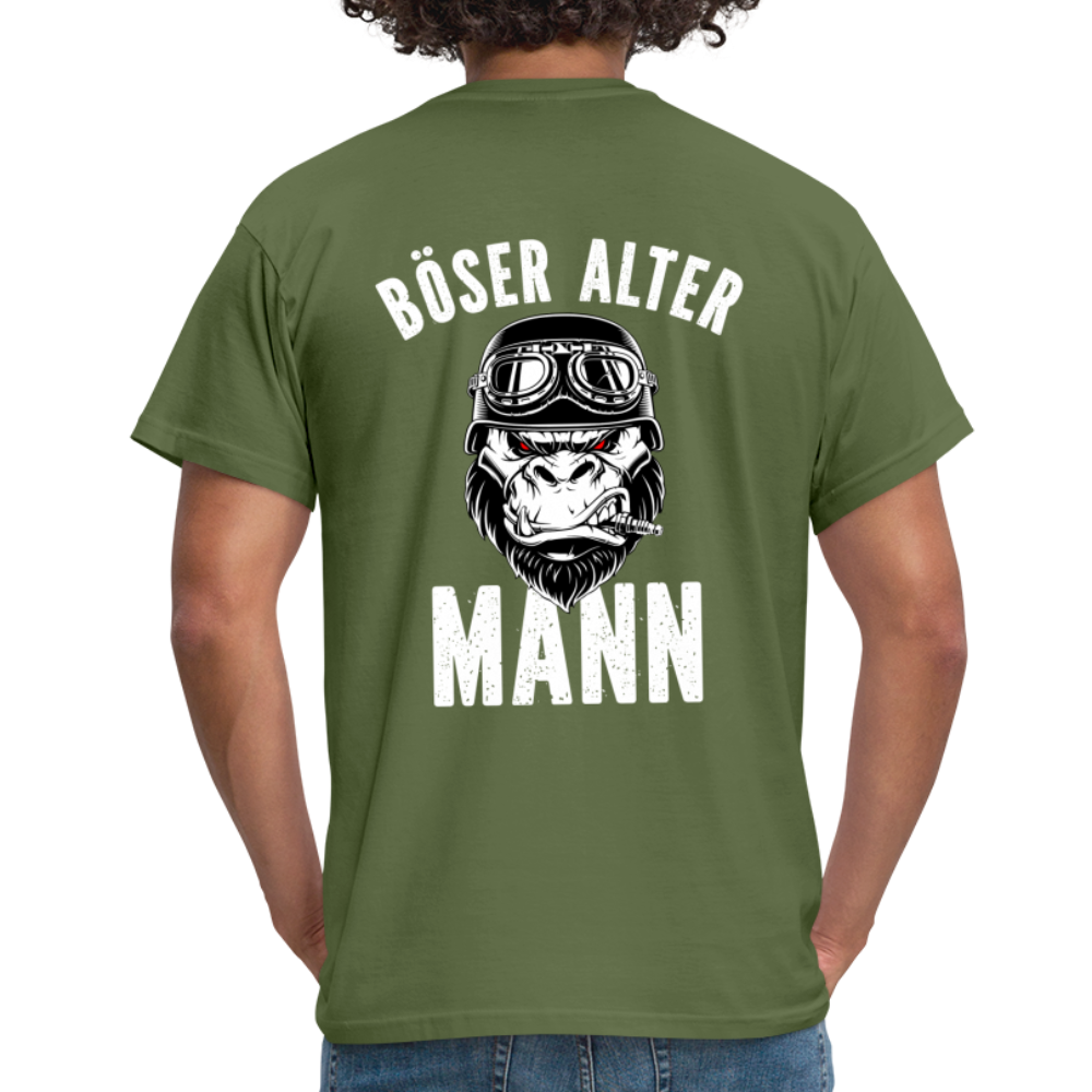 Biker zorniger Gorilla Böser alter Mann Geschenkidee T-Shirt Rückendruck - Militärgrün