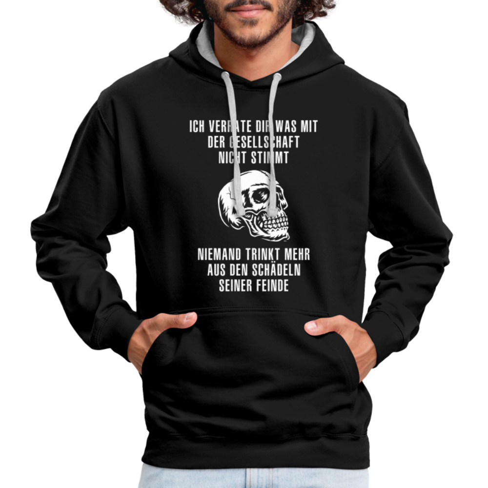 Sarkasmus Ich sag dir was mit der Gesellschaft nicht stimmt Totenkopf Kontrast-Hoodie - Schwarz/Grau meliert