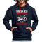 Fahrradfahrer Warum ich ohne Akku fahre weil ich es kann Kontrast-Hoodie - Navy/Rot