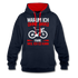 Fahrradfahrer Warum ich ohne Akku fahre weil ich es kann Kontrast-Hoodie - Navy/Rot