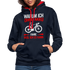 Fahrradfahrer Warum ich ohne Akku fahre weil ich es kann Kontrast-Hoodie - Navy/Rot