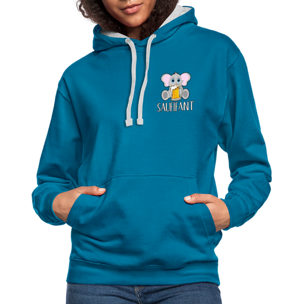 Bierfreunde Saufifant Lustiger Kontrast-Hoodie Geschenkiee - Pfauenblau/Grau meliert