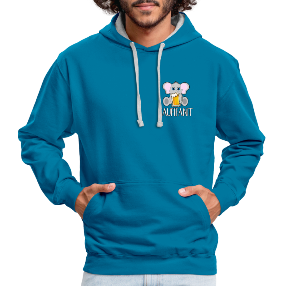 Bierfreunde Saufifant Lustiger Kontrast-Hoodie Geschenkiee - Pfauenblau/Grau meliert