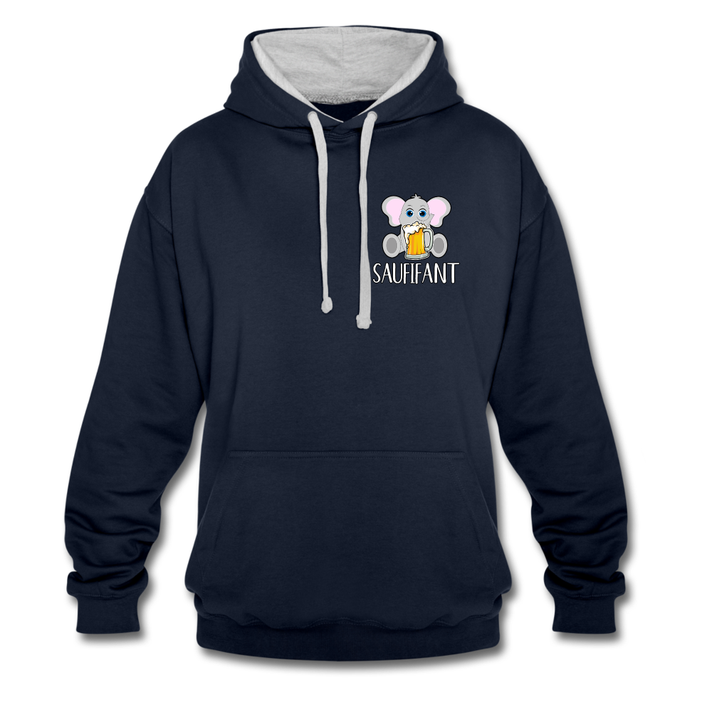 Bierfreunde Saufifant Lustiger Kontrast-Hoodie Geschenkiee - Navy/Grau meliert