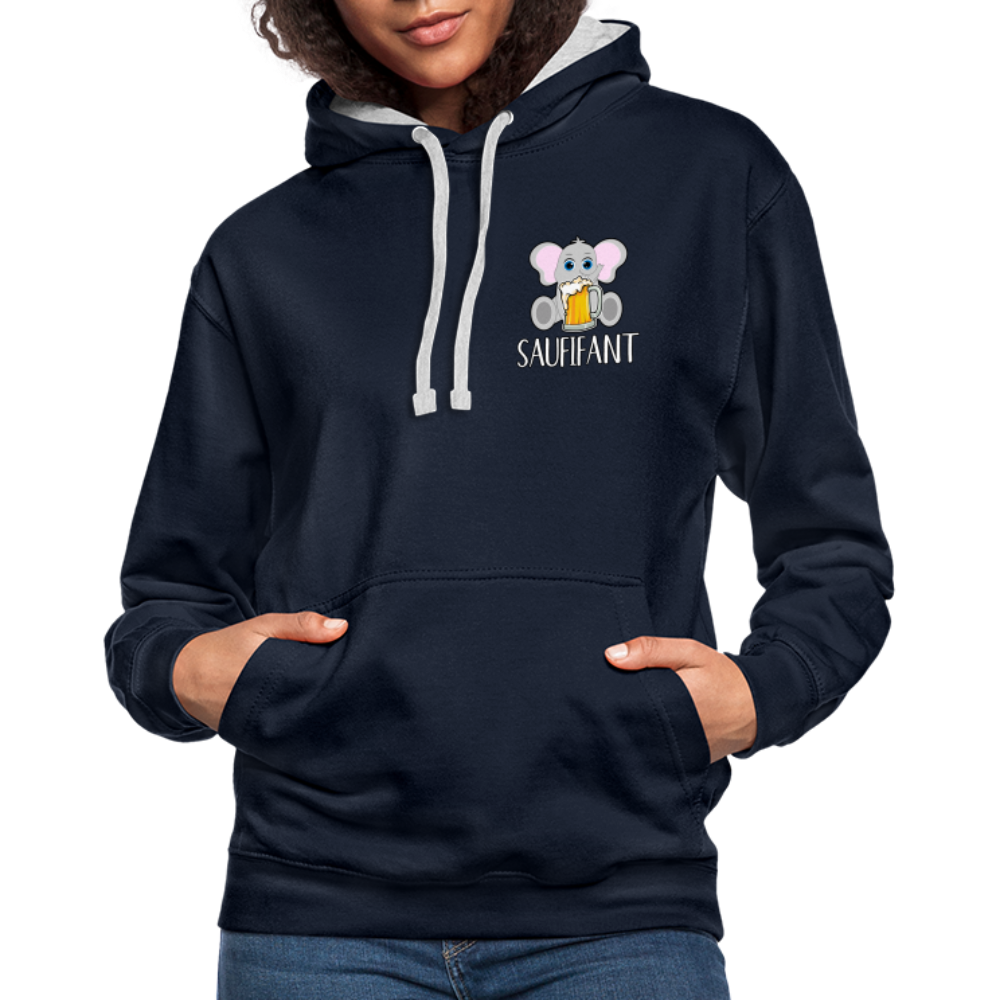 Bierfreunde Saufifant Lustiger Kontrast-Hoodie Geschenkiee - Navy/Grau meliert