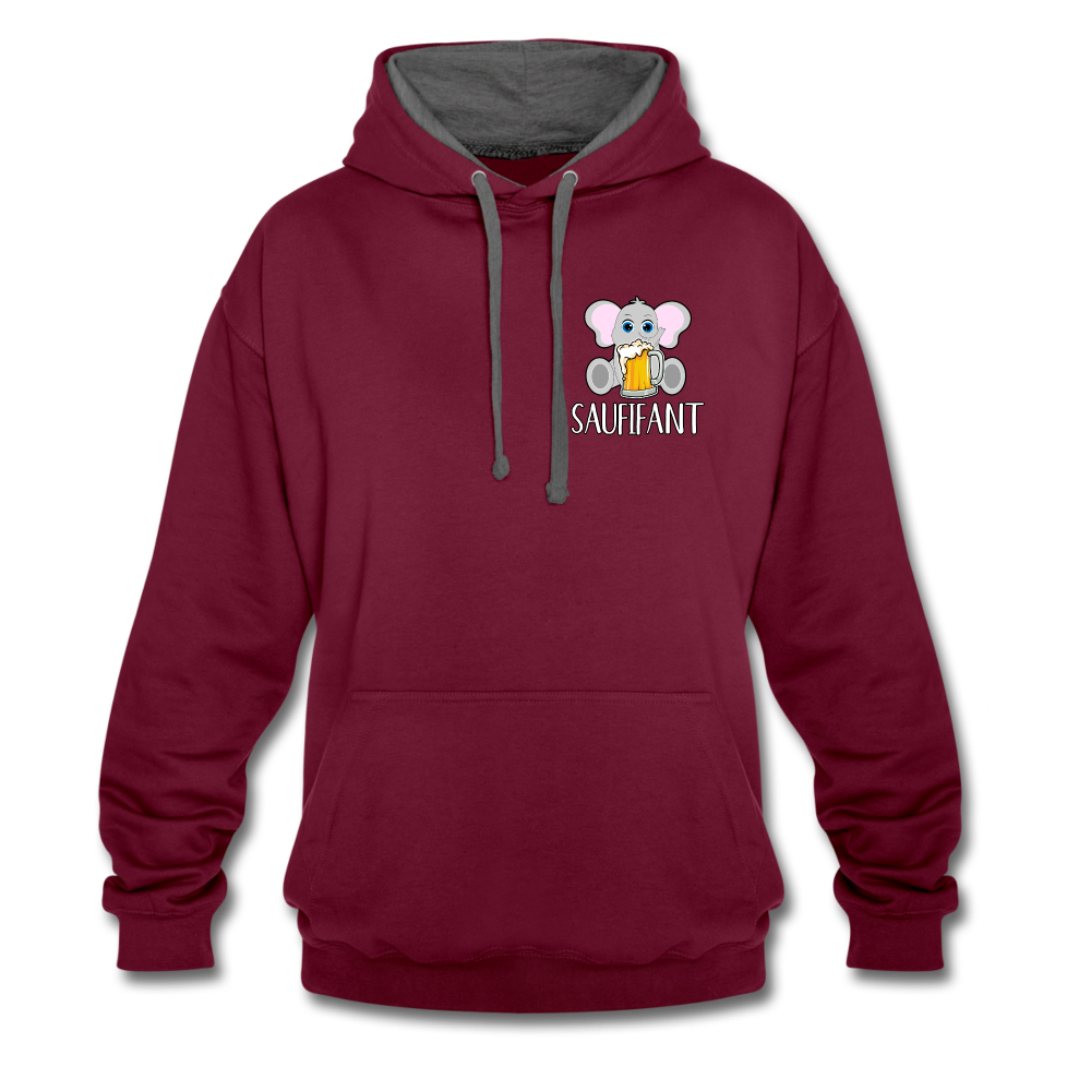 Bierfreunde Saufifant Lustiger Kontrast-Hoodie Geschenkiee - Weinrot/Anthrazit