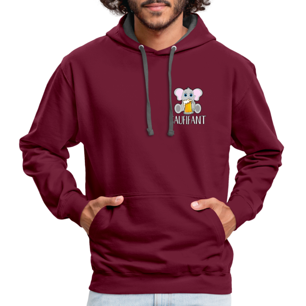 Bierfreunde Saufifant Lustiger Kontrast-Hoodie Geschenkiee - Weinrot/Anthrazit