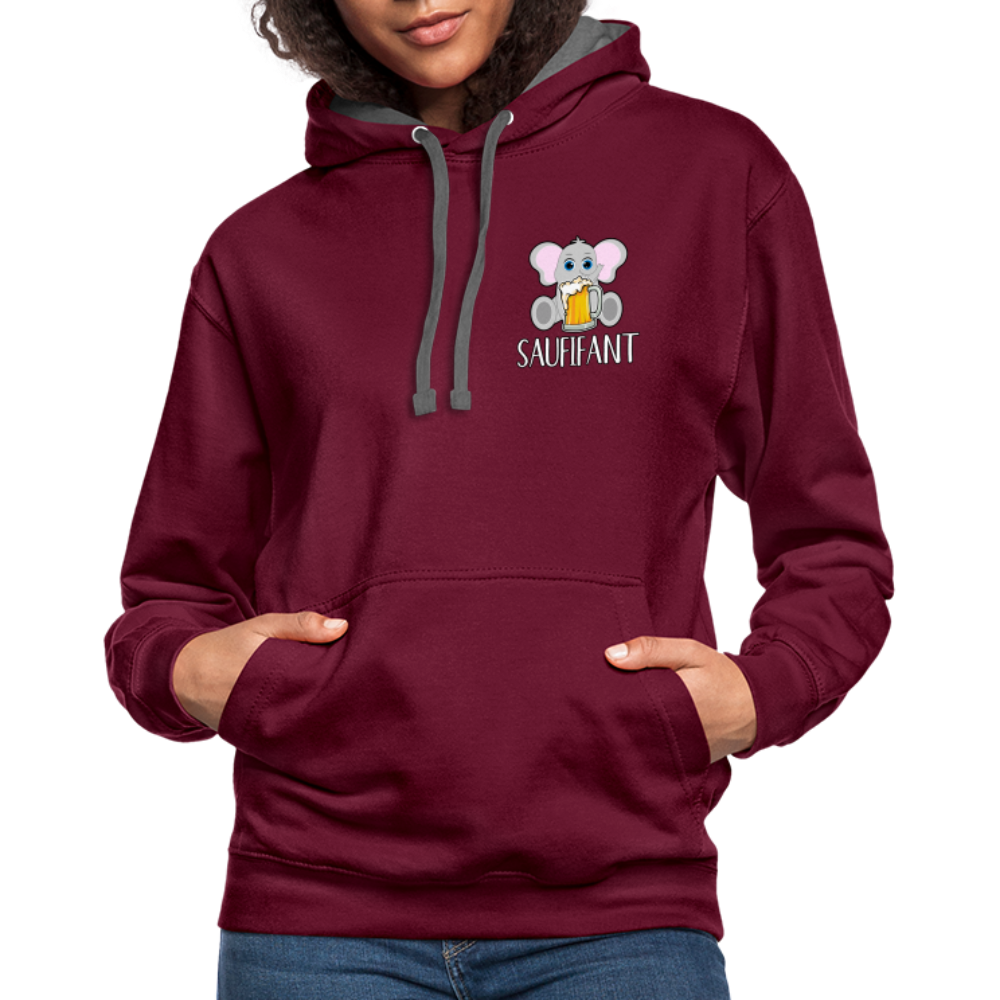 Bierfreunde Saufifant Lustiger Kontrast-Hoodie Geschenkiee - Weinrot/Anthrazit