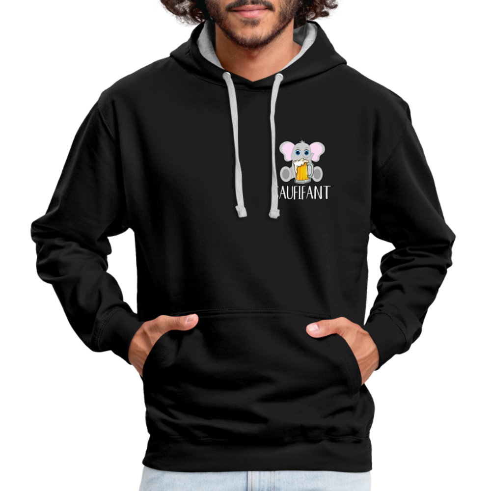 Bierfreunde Saufifant Lustiger Kontrast-Hoodie Geschenkiee - Schwarz/Grau meliert