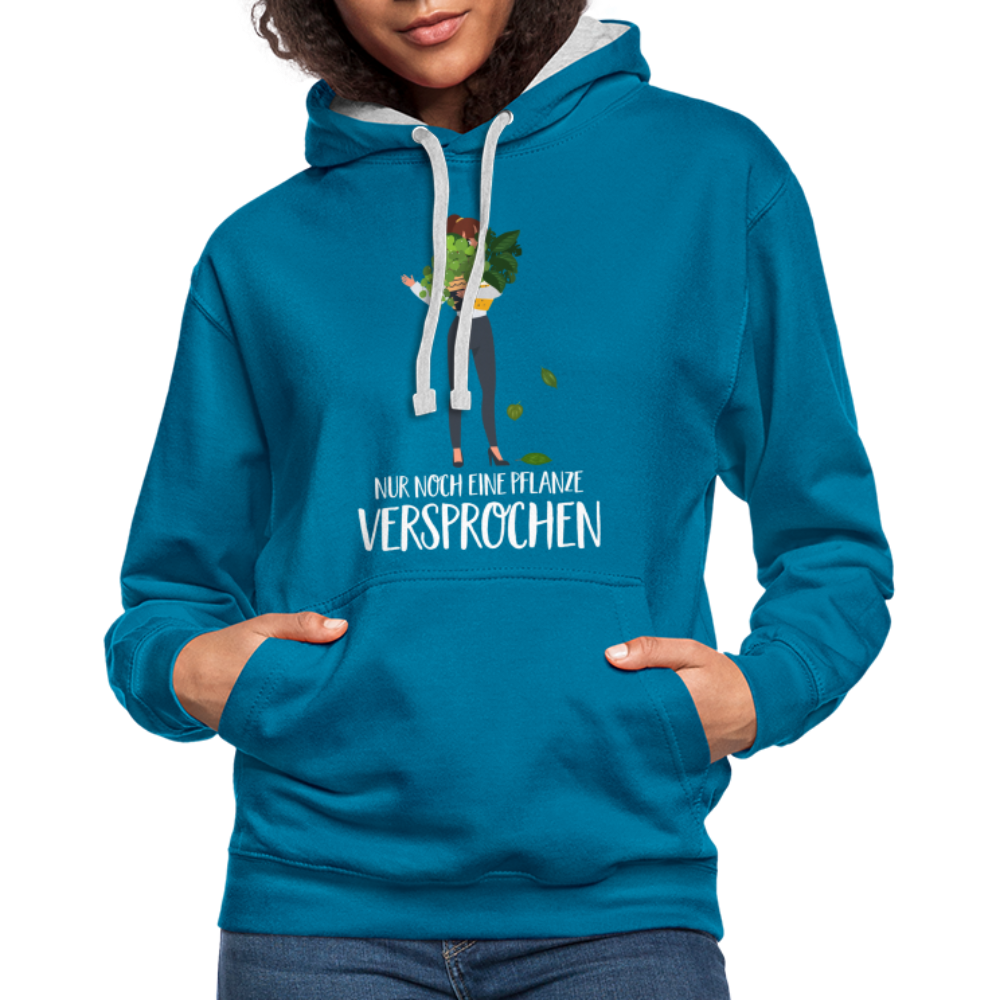 Frauen und Pflanzen Nur noch eine Pflanze Versprochen Kontrast-Hoodie - Pfauenblau/Grau meliert