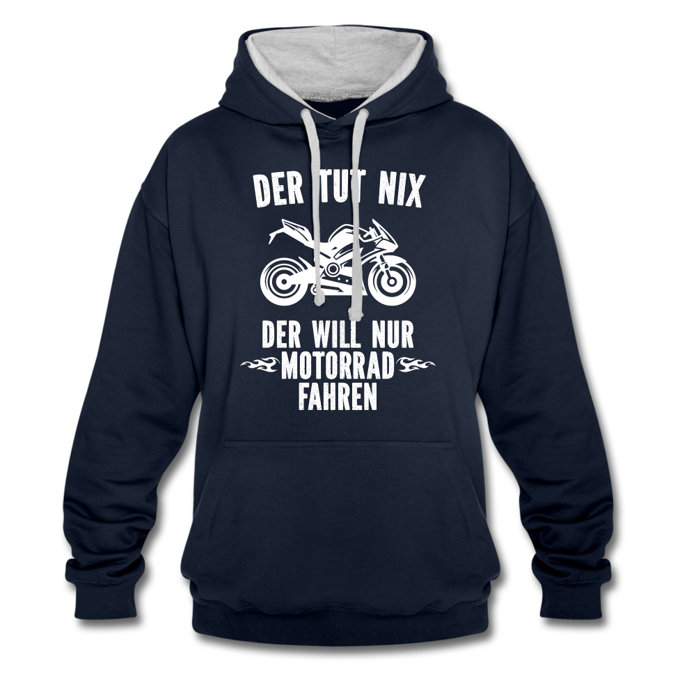 Biker Motorradfahrer Der tut nix der will nur Motorrad fahren Geschenk Kontrast-Hoodie - Navy/Grau meliert