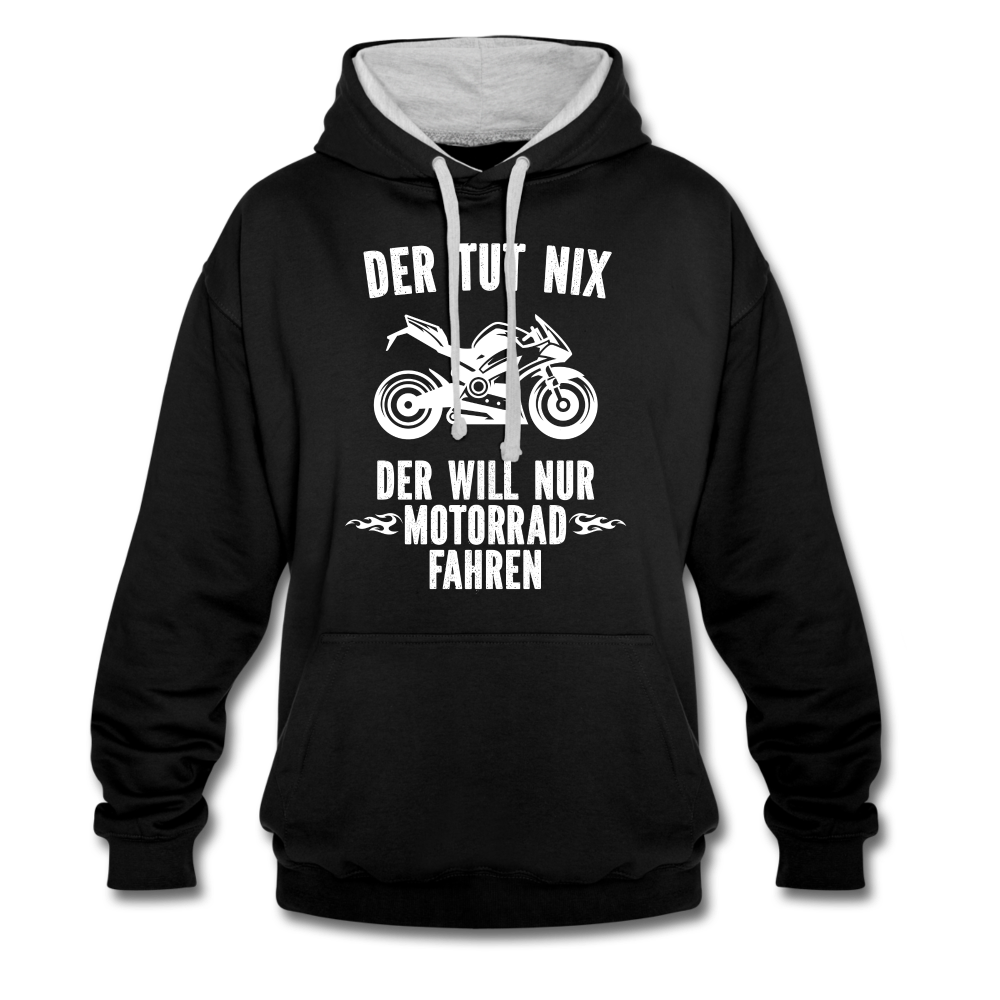 Biker Motorradfahrer Der tut nix der will nur Motorrad fahren Geschenk Kontrast-Hoodie - Schwarz/Grau meliert