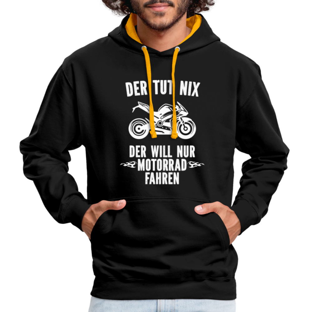 Biker Motorradfahrer Der tut nix der will nur Motorrad fahren Geschenk Kontrast-Hoodie - Schwarz/Gold