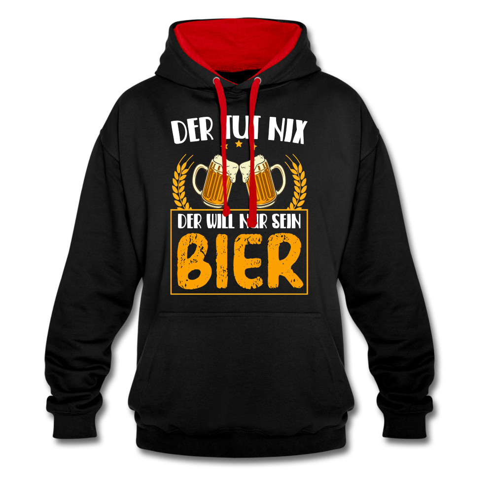 Bierliebhaber Der tut nix der will nur sein Bier Geschenkidee Kontrast-Hoodie - Schwarz/Rot