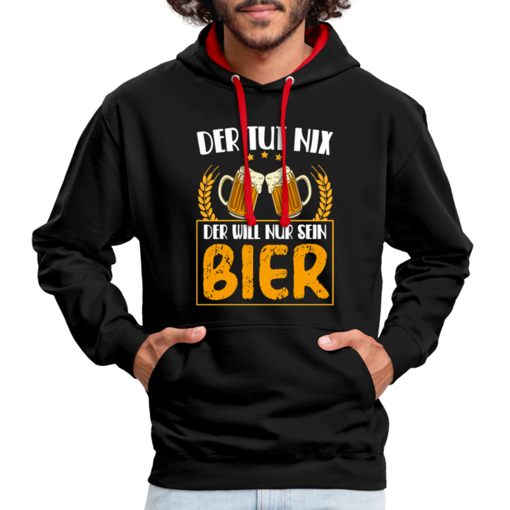 Bierliebhaber Der tut nix der will nur sein Bier Geschenkidee Kontrast-Hoodie - Schwarz/Rot