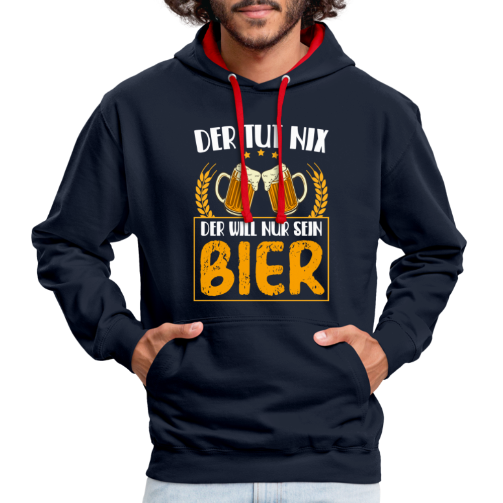 Bierliebhaber Der tut nix der will nur sein Bier Geschenkidee Kontrast-Hoodie - Navy/Rot