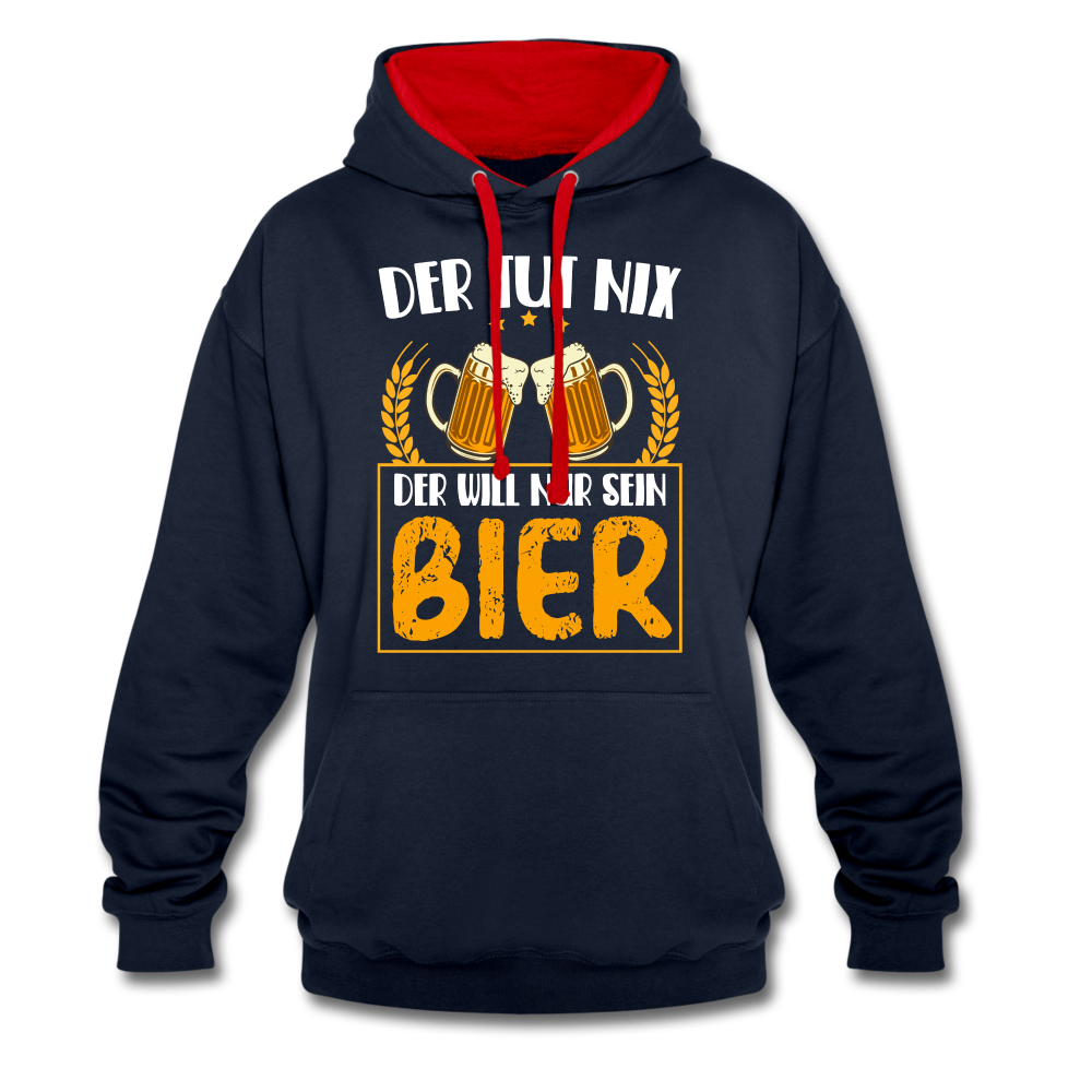 Bierliebhaber Der tut nix der will nur sein Bier Geschenkidee Kontrast-Hoodie - Navy/Rot