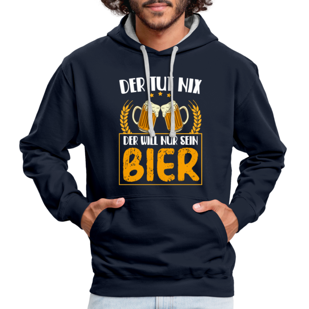 Bierliebhaber Der tut nix der will nur sein Bier Geschenkidee Kontrast-Hoodie - Navy/Grau meliert