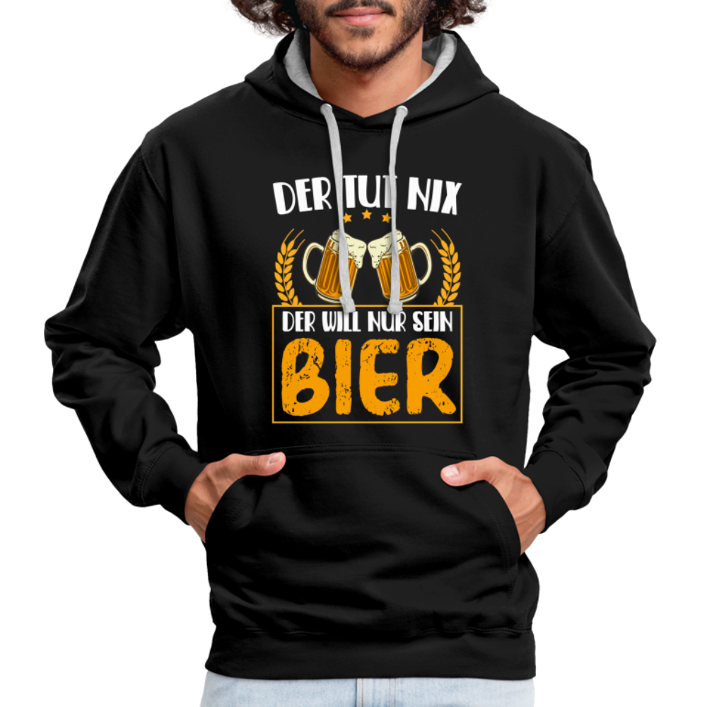 Bierliebhaber Der tut nix der will nur sein Bier Geschenkidee Kontrast-Hoodie - Schwarz/Grau meliert