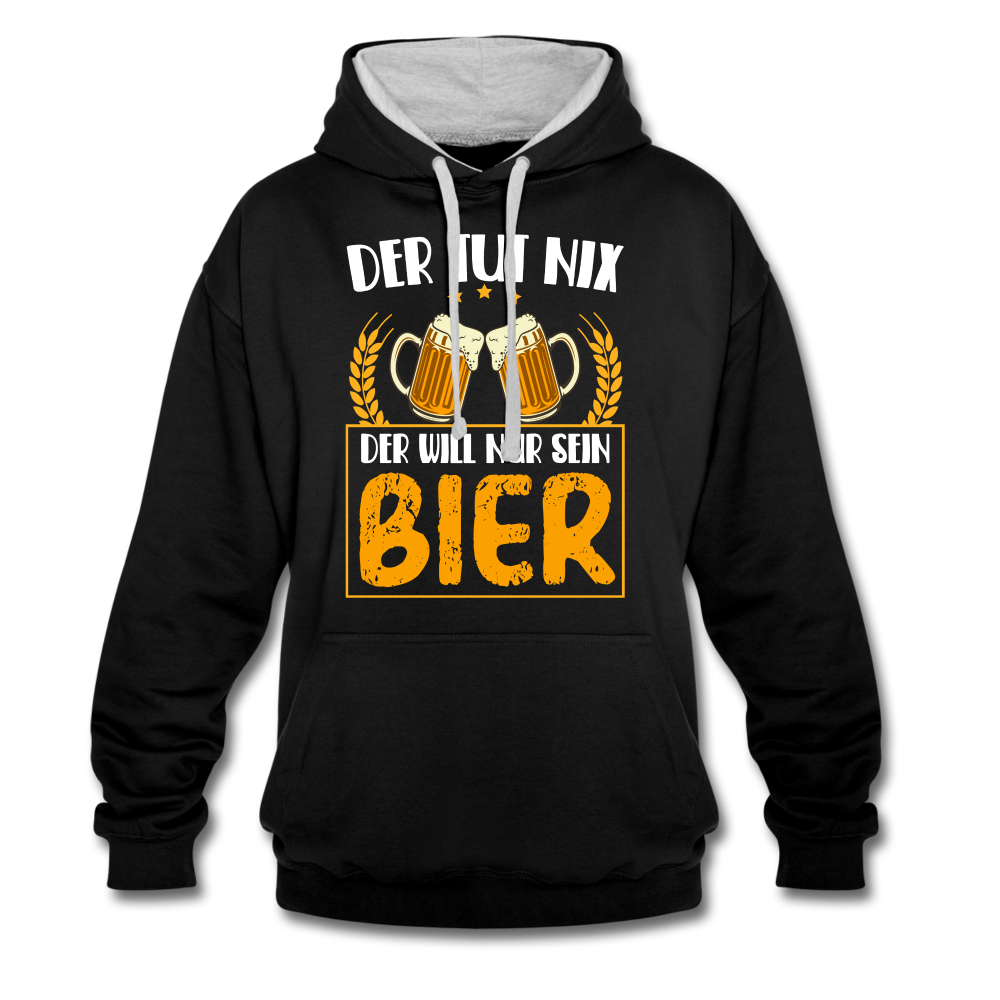 Bierliebhaber Der tut nix der will nur sein Bier Geschenkidee Kontrast-Hoodie - Schwarz/Grau meliert