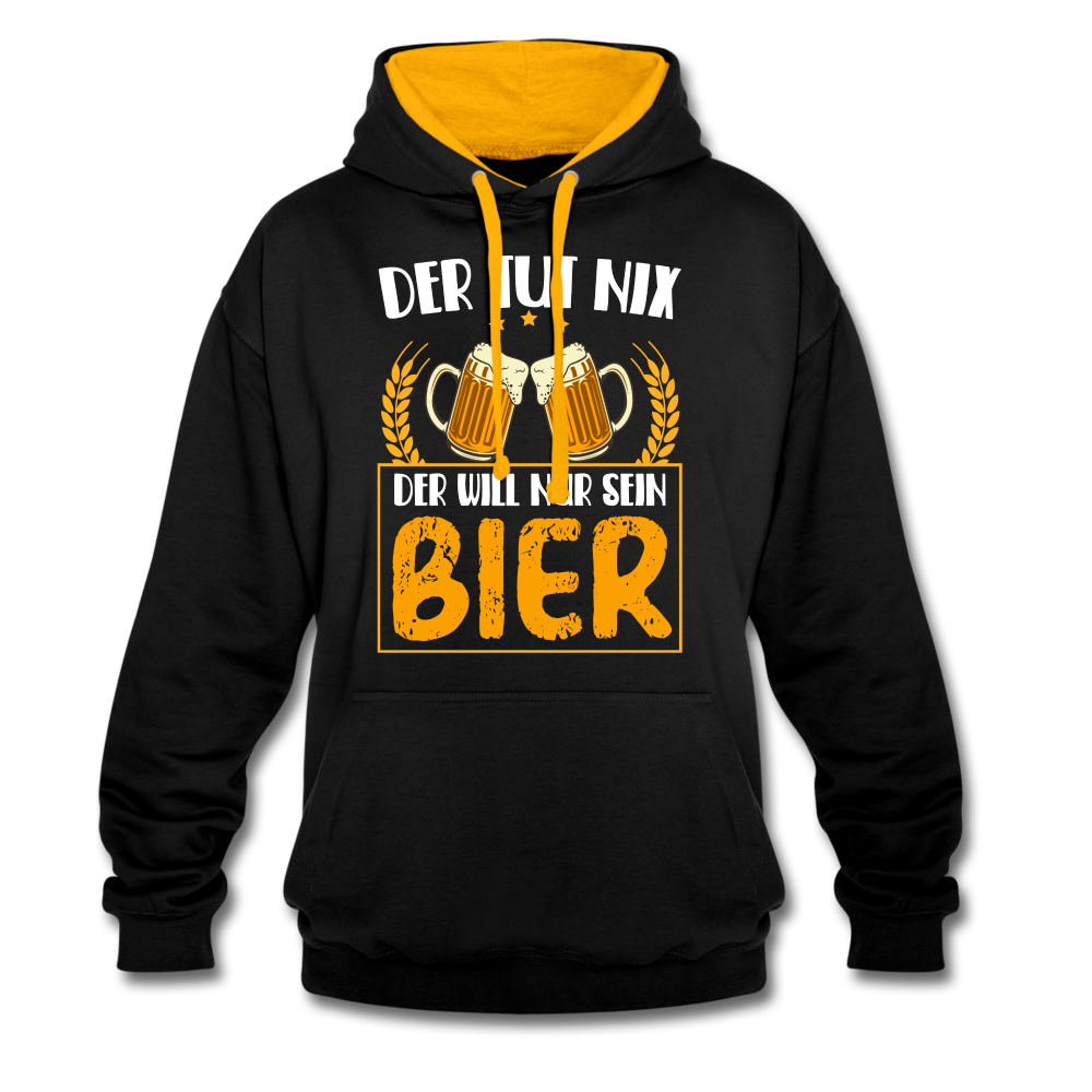 Bierliebhaber Der tut nix der will nur sein Bier Geschenkidee Kontrast-Hoodie - Schwarz/Gold