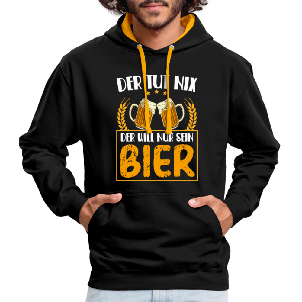 Bierliebhaber Der tut nix der will nur sein Bier Geschenkidee Kontrast-Hoodie - Schwarz/Gold