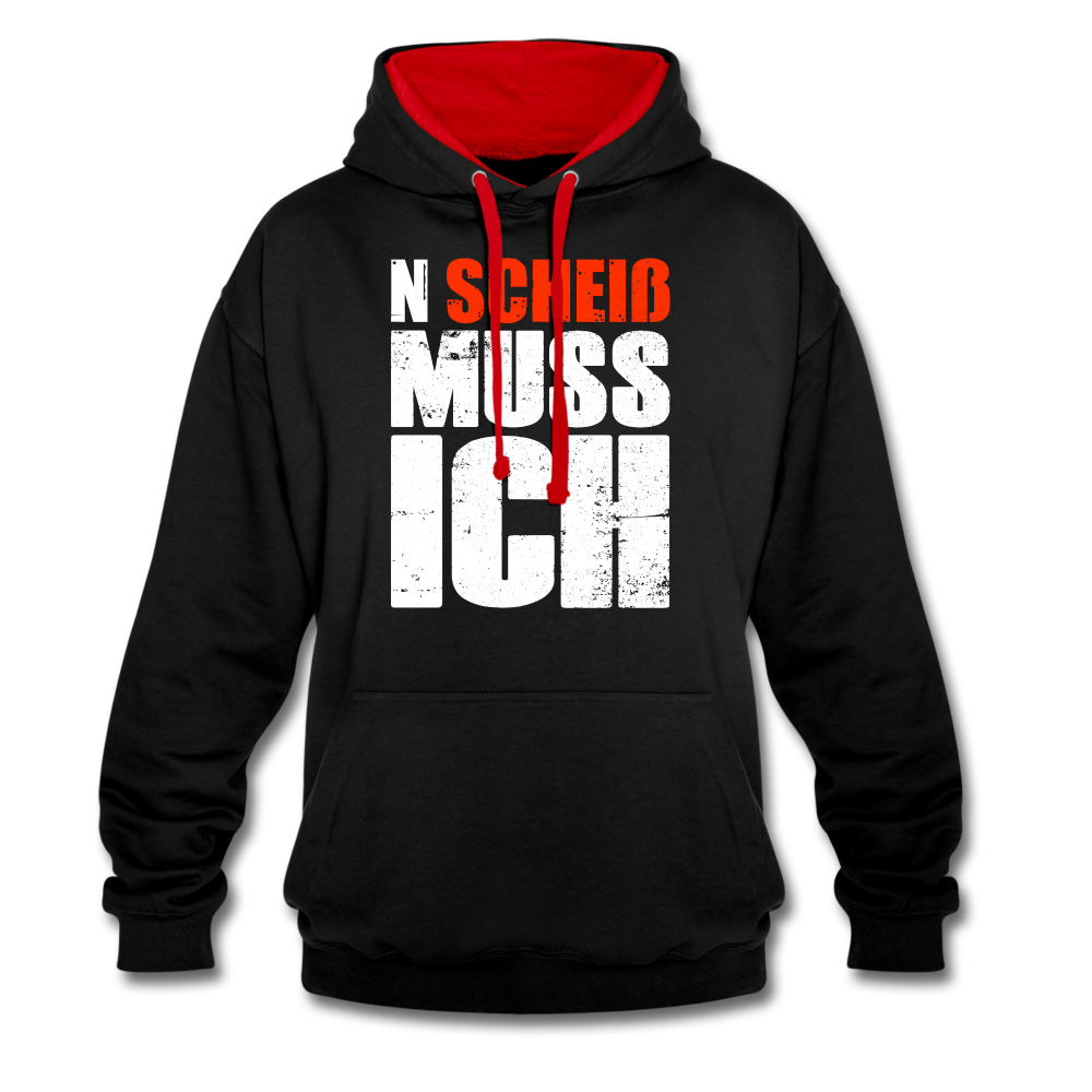 N'Scheiß Muss Ich Lustig Sarkastischer Kontrast-Hoodie - Schwarz/Rot