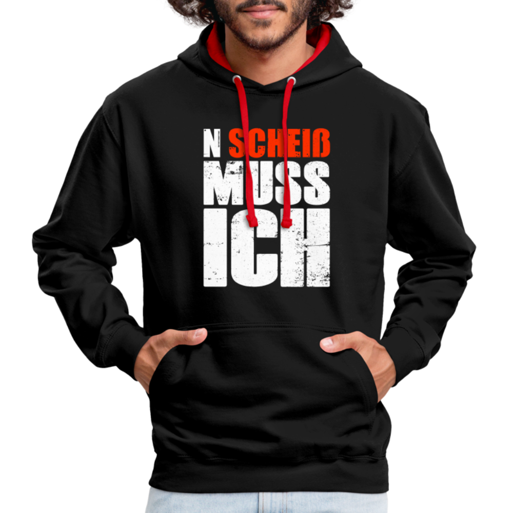 N'Scheiß Muss Ich Lustig Sarkastischer Kontrast-Hoodie - Schwarz/Rot